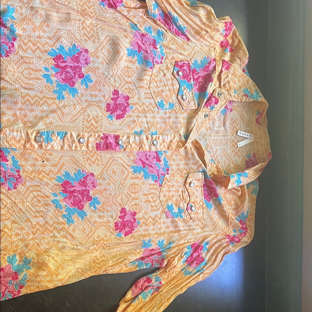 Roper Orange Floral Button-Up Shirt